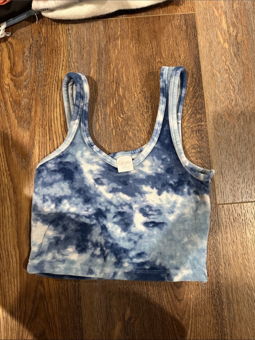 Suzette Collection Blue Tie-Dye Velour Cropped Tank Top